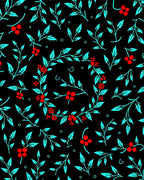 Aqua Red Berry Vine Wreath Rug