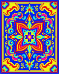Bold Blue Yellow Red Floral Medallion Rug