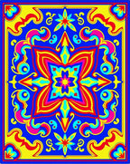 Bold Blue Yellow Red Floral Medallion Rug