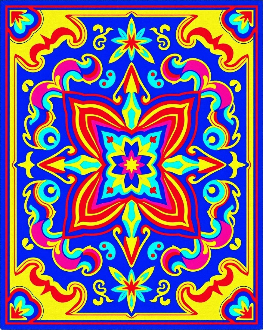Bold Blue Yellow Red Floral Medallion Rug