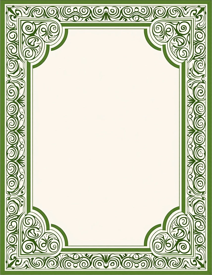 Elegant Green Scrollwork Frame Rug