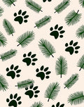 Forest Green Paw Prints Fern Leaves Rug