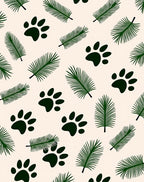 Forest Green Paw Prints Fern Leaves Rug