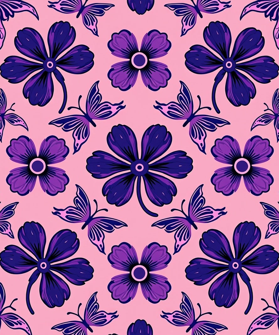 Purple Flowers and Butterflies Garden Rug