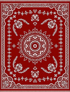 Red White Floral Mandala Border Rug