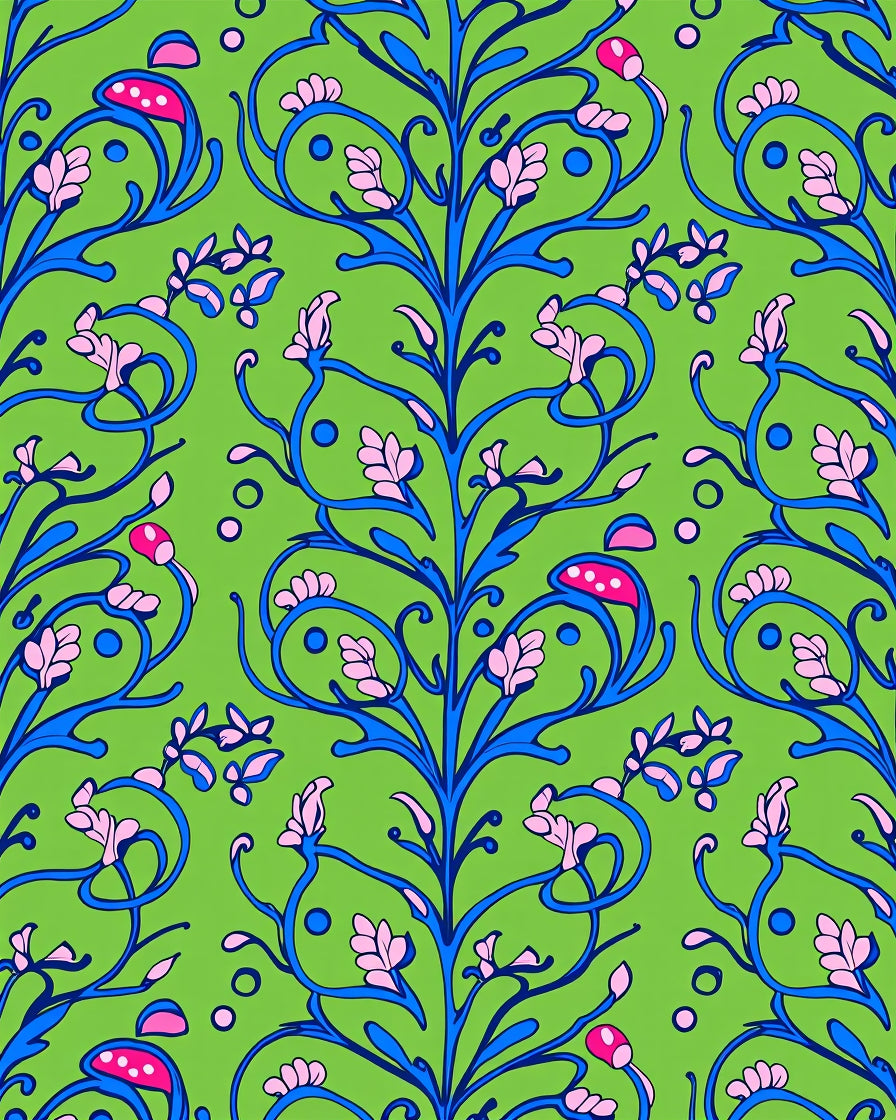 Whimsical Pink Floral Vine Rug