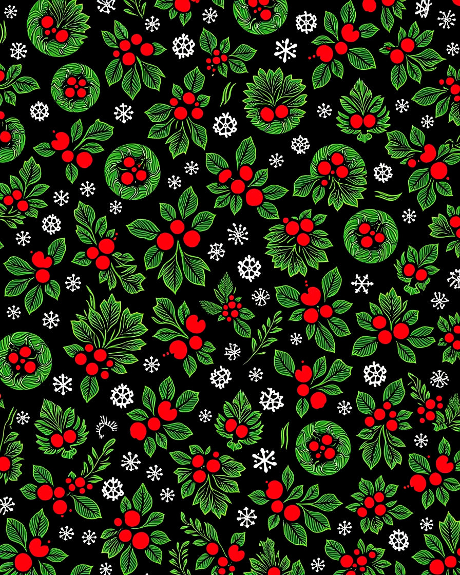 Crimson Berry Green Leaf Snowflakes Rug