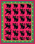 Pink Black Cat Floral Border Rug