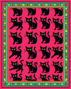 Pink Black Cat Floral Border Rug