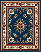 Classic Navy Floral Scroll Medallion Rug