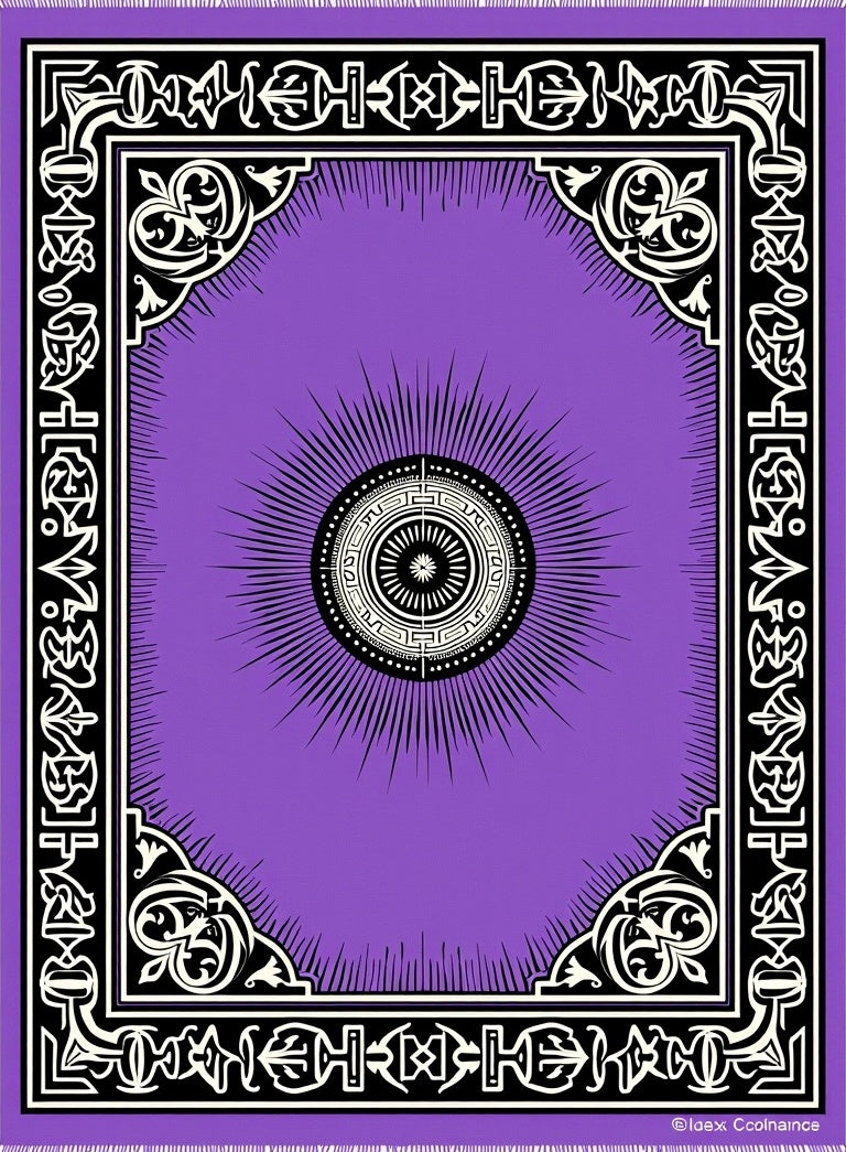 Purple Sunburst Medallion Ornate Border Rug