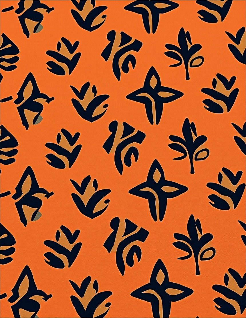 Orange and Navy Abstract Floral Shapes Rug