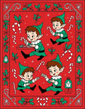 Whimsical Elves Candy Cane Christmas Red Rug