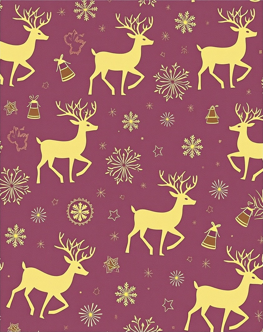 Golden Reindeer Snowflakes Plum Whimsical Rug
