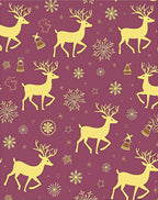 Golden Reindeer Snowflakes Plum Whimsical Rug