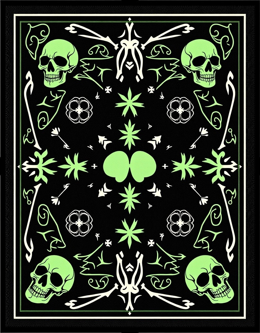 Glow In Dark Skull Floral Border Rug