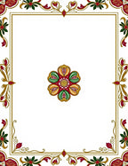 Rich Red Green Golden Floral Frame Rug