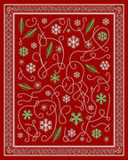 Crimson Snowflake Pine Needle Swirl Rug