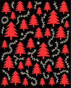 Red Evergreen Branches on Black Rug