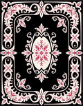 Crimson Floral Medallion Black Cream Rug