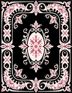 Crimson Floral Medallion Black Cream Rug