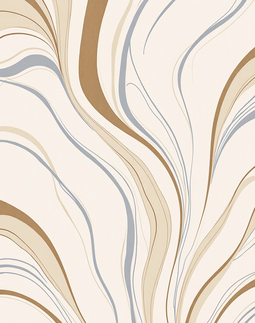 Cream Tan Blue Swirl Lines Rug