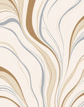 Cream Tan Blue Swirl Lines Rug