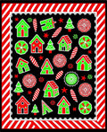 Whimsical Red Green Gingerbread Village Rug