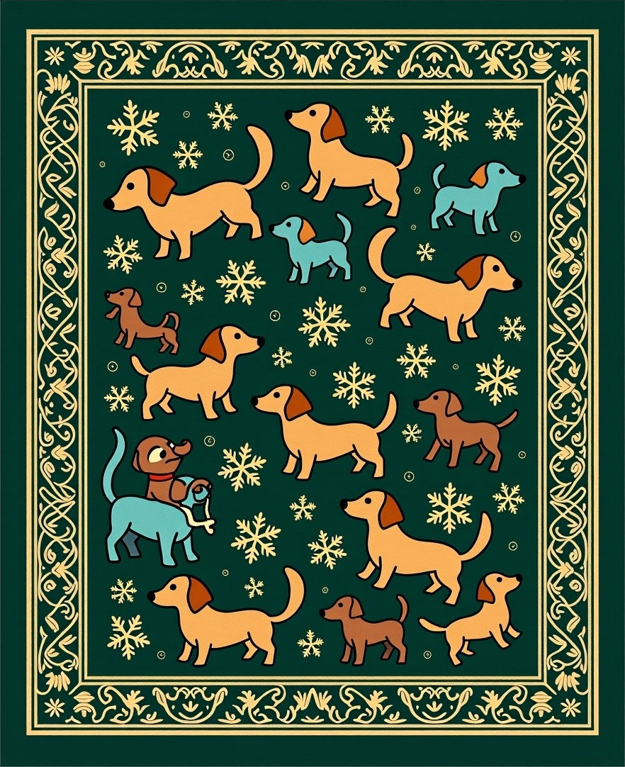 Whimsical Dachshund Snowflake Border Rug