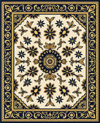 Navy Gold Floral Medallion Square Rug
