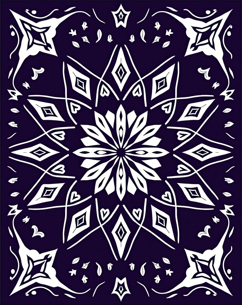 Deep Indigo White Geometric Starburst Rug