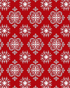 Crimson White Snowflake Mandala Arrangement Rug
