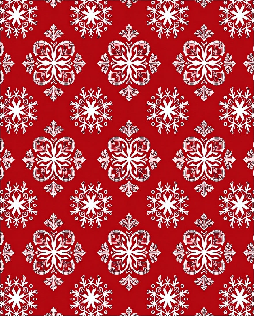 Crimson White Snowflake Mandala Arrangement Rug