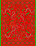 Crimson Swirls And Green Foliage Rug