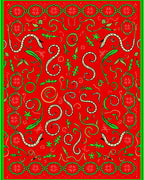 Crimson Swirls And Green Foliage Rug