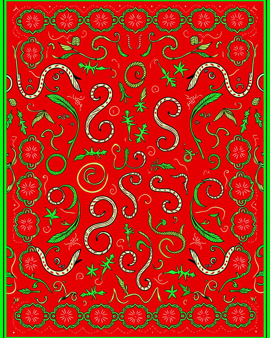 Crimson Swirls And Green Foliage Rug