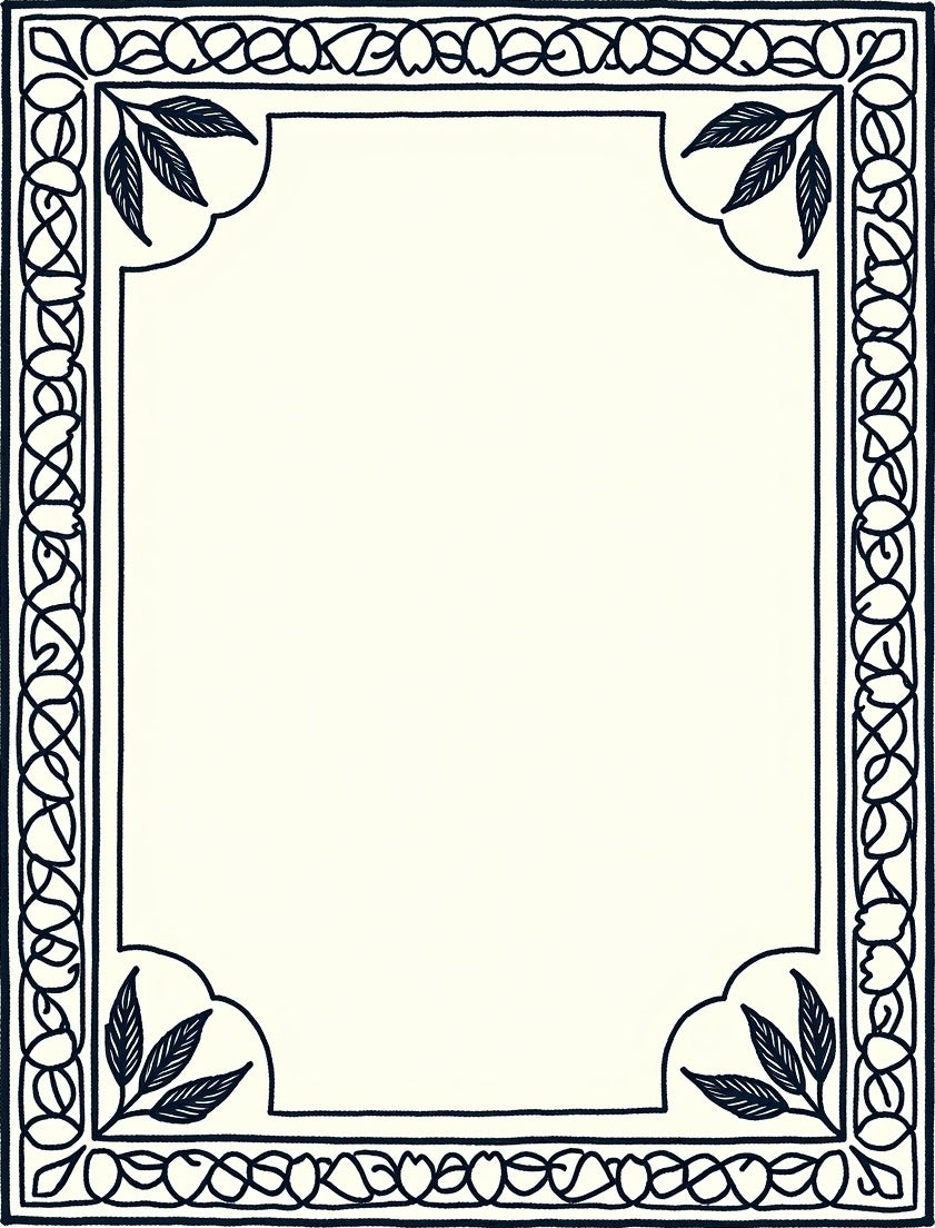 Classic Navy Bordered Botanical Frame Rug