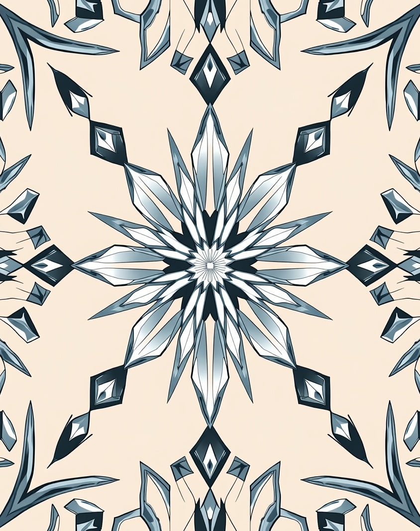 Cool Blue Geometric Crystal Starburst Rug