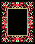 Red Floral Border with Mint Green Leaves Rug