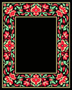 Red Floral Border with Mint Green Leaves Rug