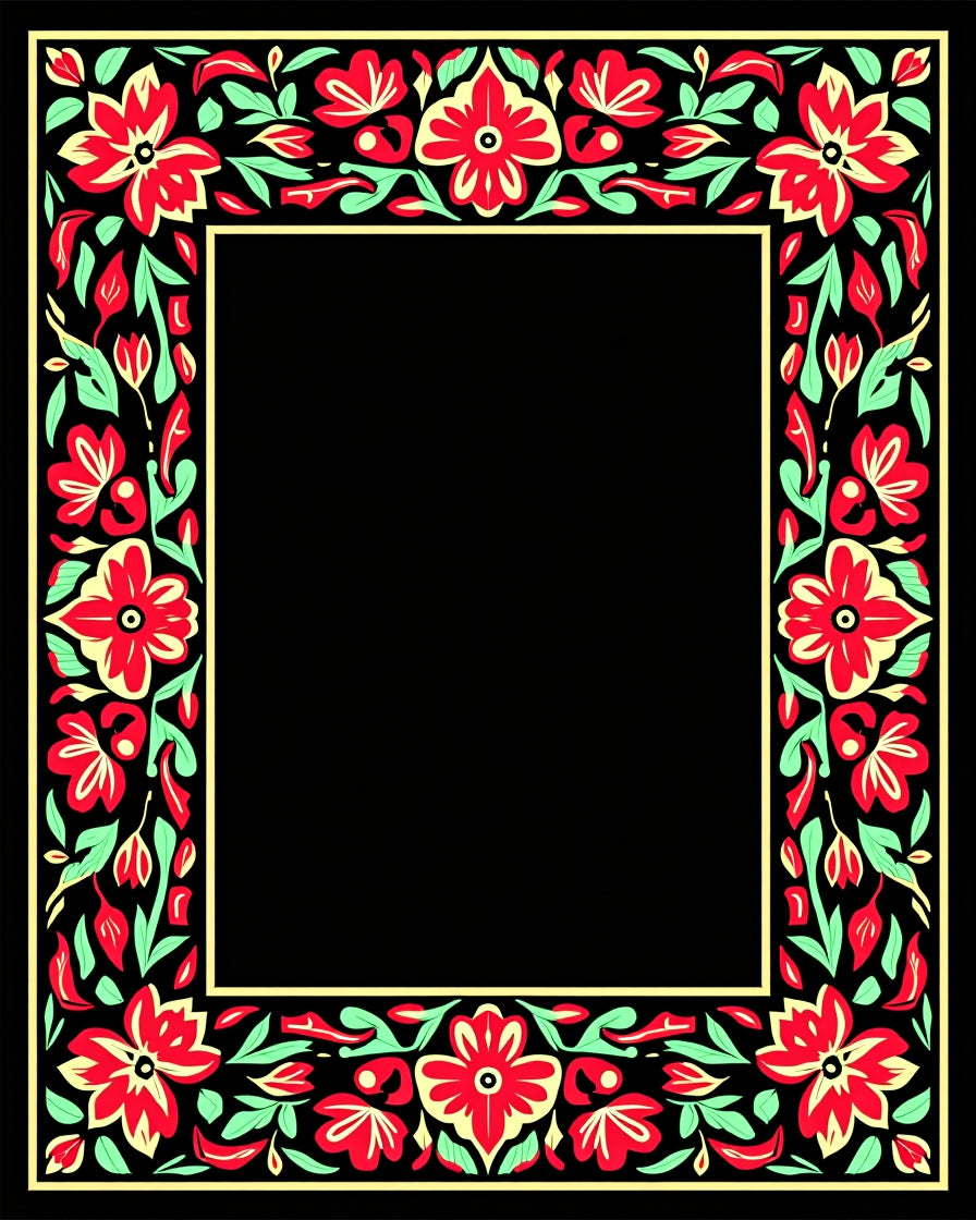 Red Floral Border with Mint Green Leaves Rug