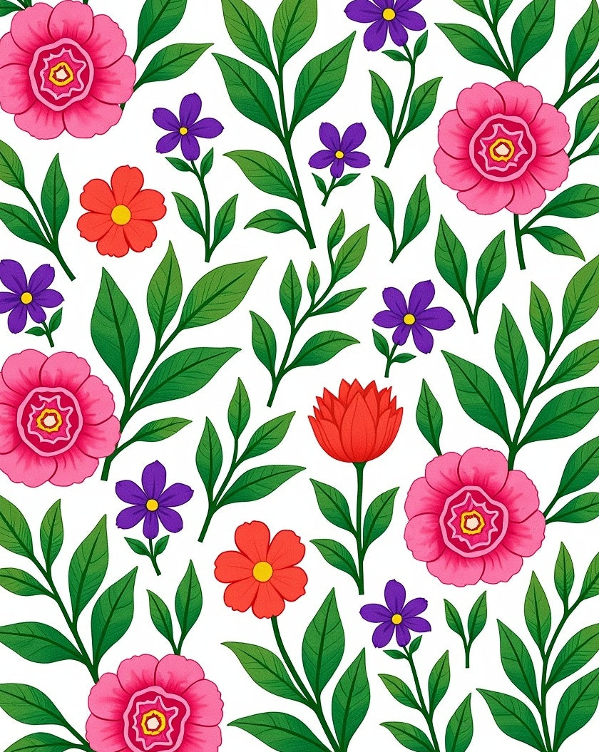 Vibrant Floral Garden Folk Art Rug