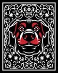Bold Rottweiler Black Red Floral Rug