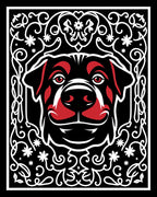 Bold Rottweiler Black Red Floral Rug