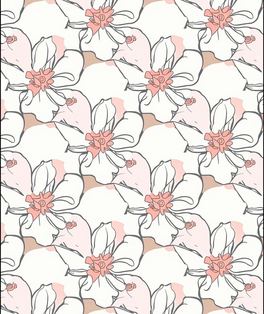 Soft Pink Blossom Outline Art Rug