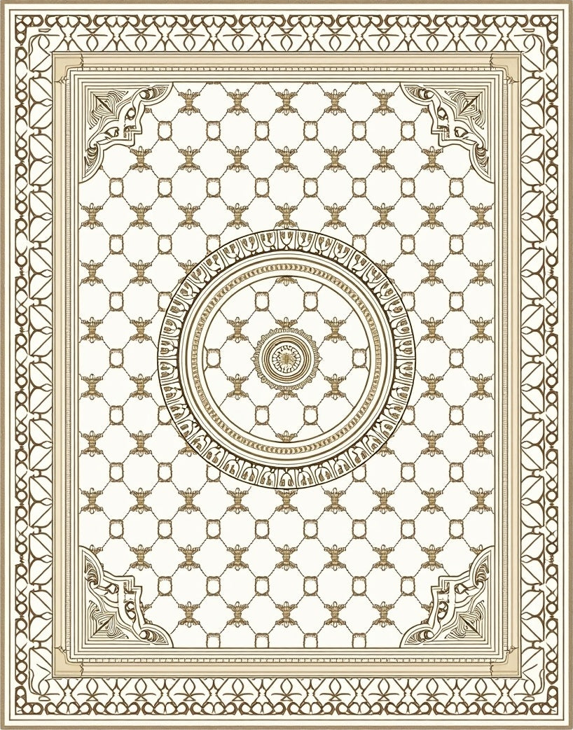 Ornate Cream Gold Medallion Arabesque Rug