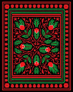 Bold Red Green Floral Garden Tapestry Rug