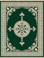 Emerald Green Floral Mandala Border Rug