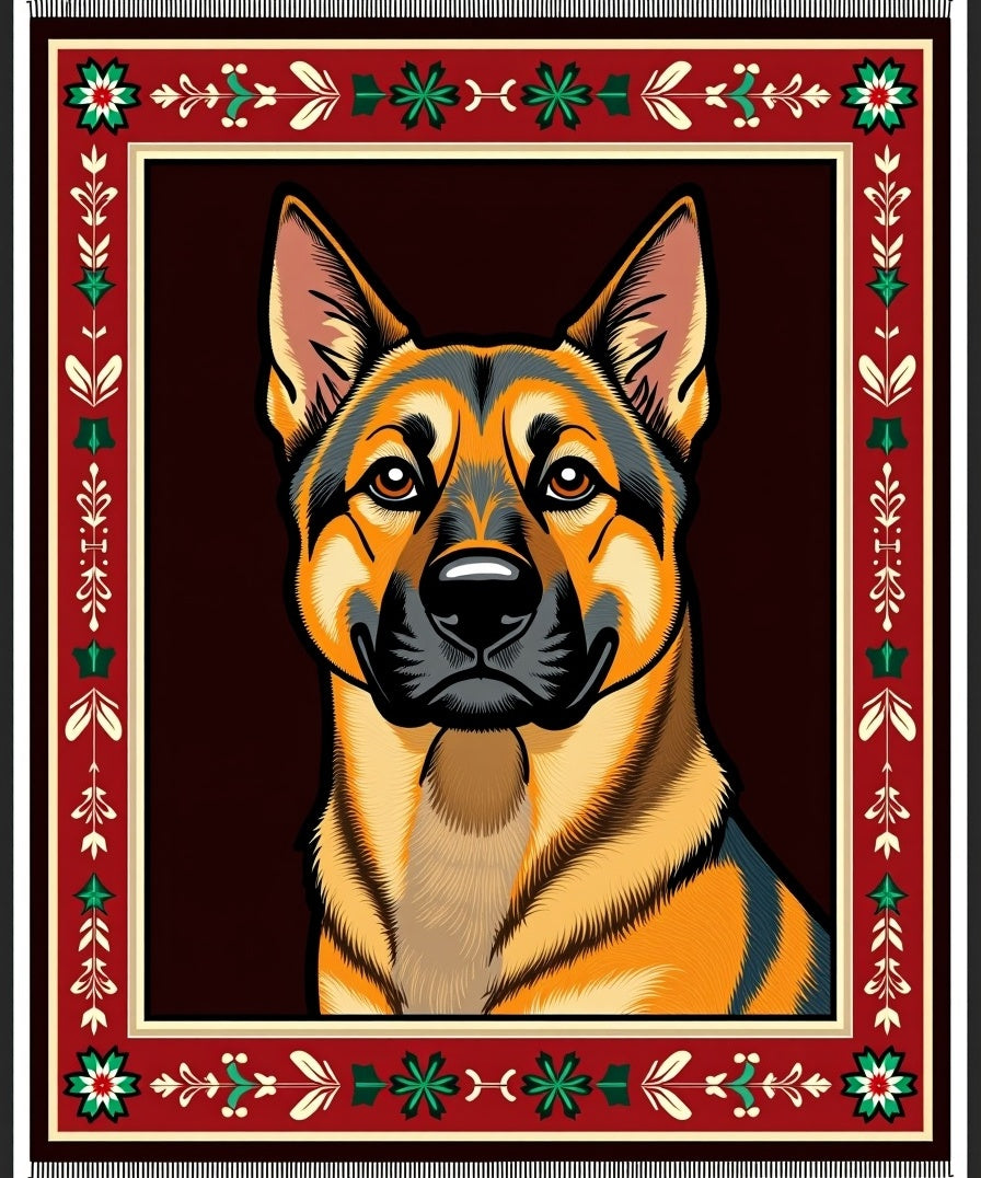 German Shepherd Portrait Festive Border Rug