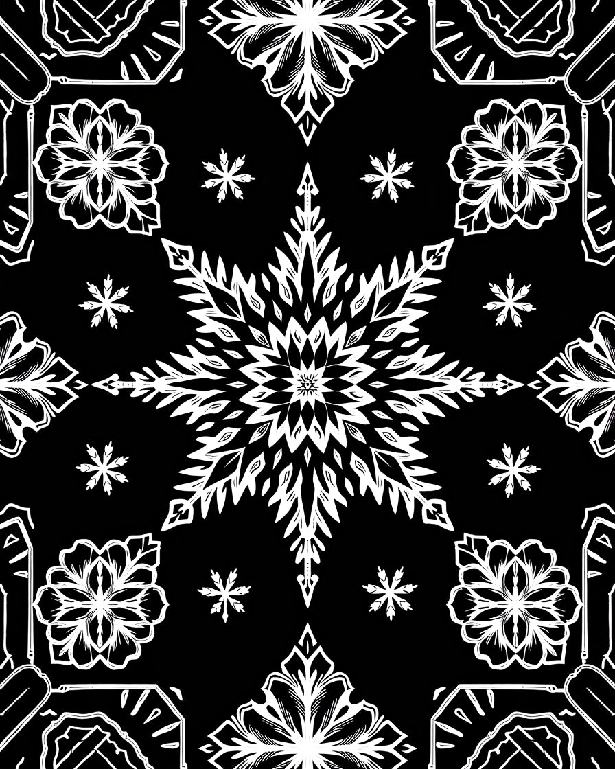 Bold Black White Star Flower Mandala Rug